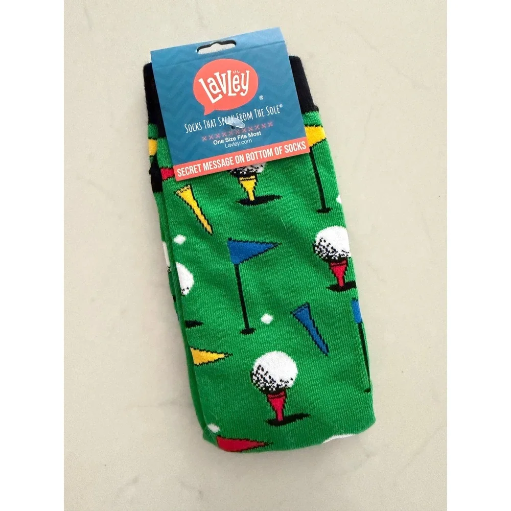Lavley Mens Time To Par Tee Golf Socks‎ Green Novelty Crew Socks NWT One Size